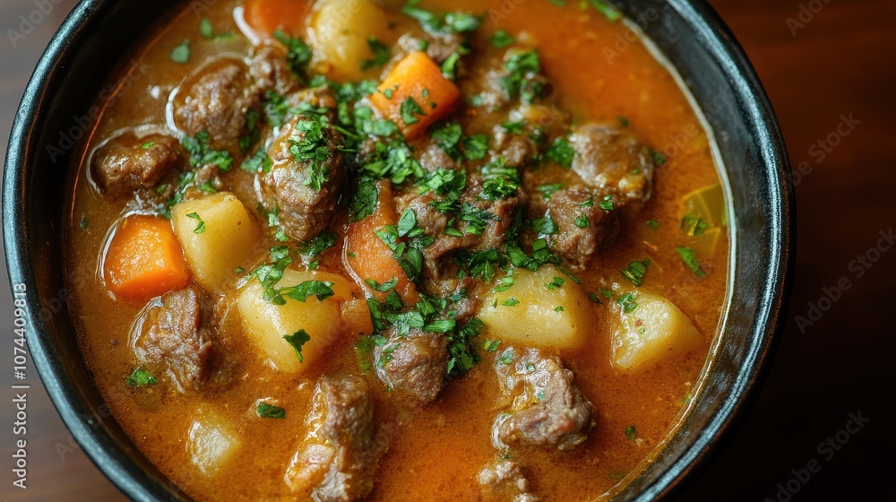A bowl of beef stew with potatoes and carrots. Perfect for illustrating a cozy and comforting meal. A bowl of beef stew with potatoes and carrots. Perfect for illustrating a cozy and comforting meal.