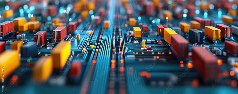Abstract composition of a colorful circuit board, technology background. Abstract composition of a colorful circuit board, technology background.
