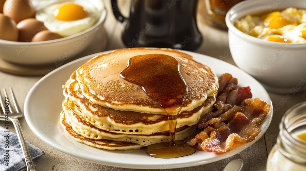 Delicious Pancakes with Syrup and Bacon Delicious Pancakes with Syrup and Bacon