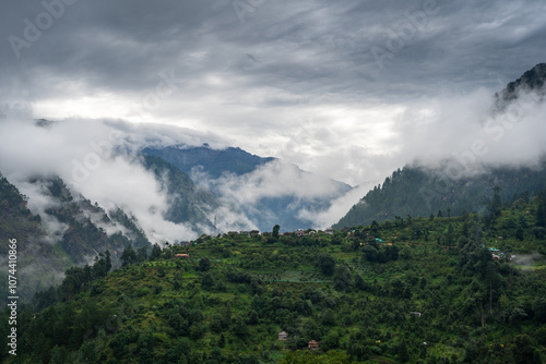 View of Mateura village in Jari nearly Kasol in Himachal Pradesh, India	 photo