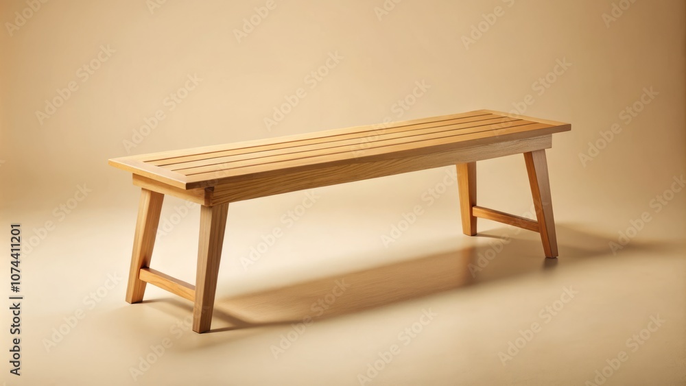 Simple Wooden Bench with Smooth Surface and Slim Legs on Light Beige Background for Minimalist Home Decor and Furniture Photography Simple Wooden Bench with Smooth Surface and Slim Legs on Light Beige Background for Minimalist Home Decor and Furniture Photography