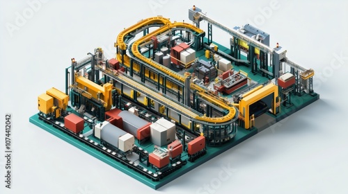 Automated assembly line managing cargo in modern factory processing shipment.