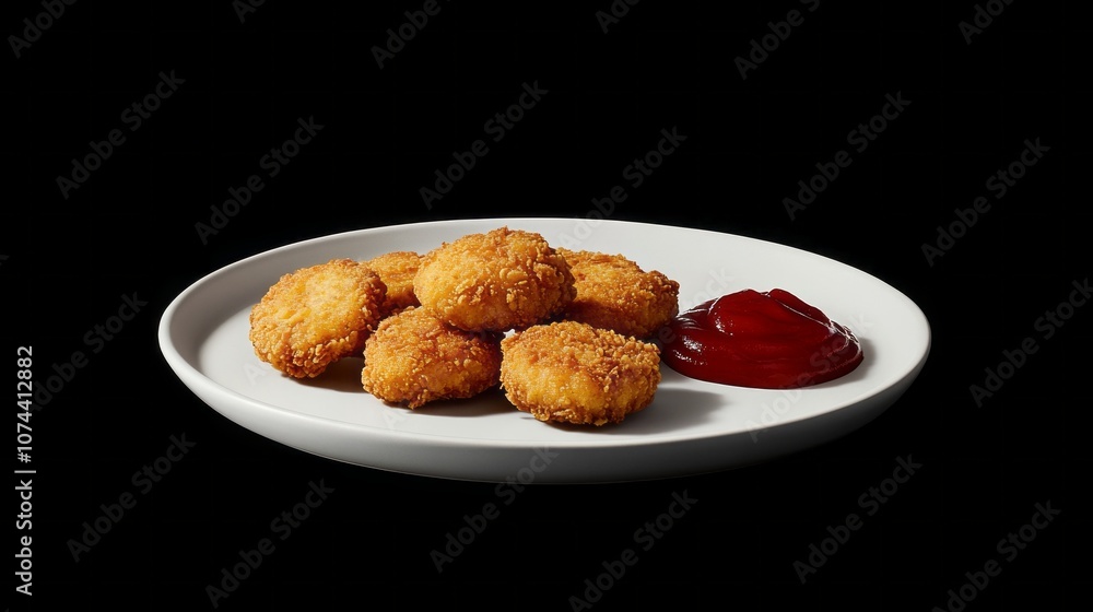 A plate of fried chicken with ketchup on it A plate of fried chicken with ketchup on it
