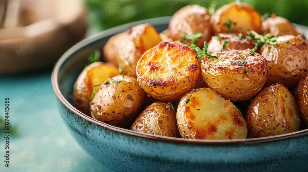 Roasted potatoes in a bowl. Perfect for showcasing a delicious, homemade meal. Roasted potatoes in a bowl. Perfect for showcasing a delicious, homemade meal.
