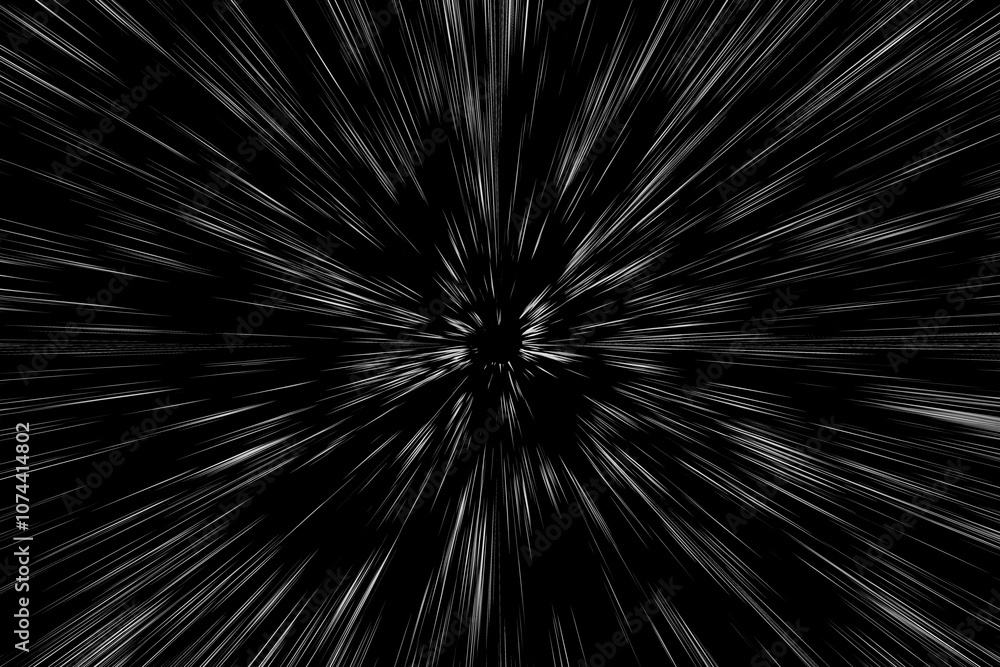 Obraz premium Bokeh white lines on black background. abstraction. abstract speed light motion blur texture. star particle or space traveling. black and white extrusion effect