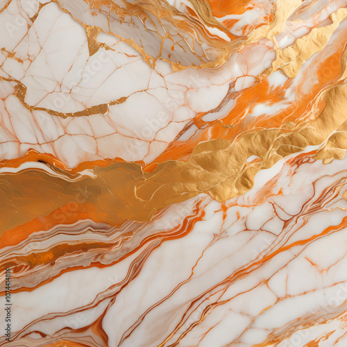 The luxurious blend of orange and gold veins creates a rich and elegant marble texture. Perfect for high-end design projects or sophisticated backdrops. photo