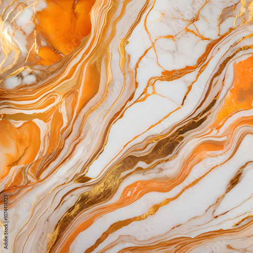 The luxurious blend of orange and gold veins creates a rich and elegant marble texture. Perfect for high-end design projects or sophisticated backdrops.