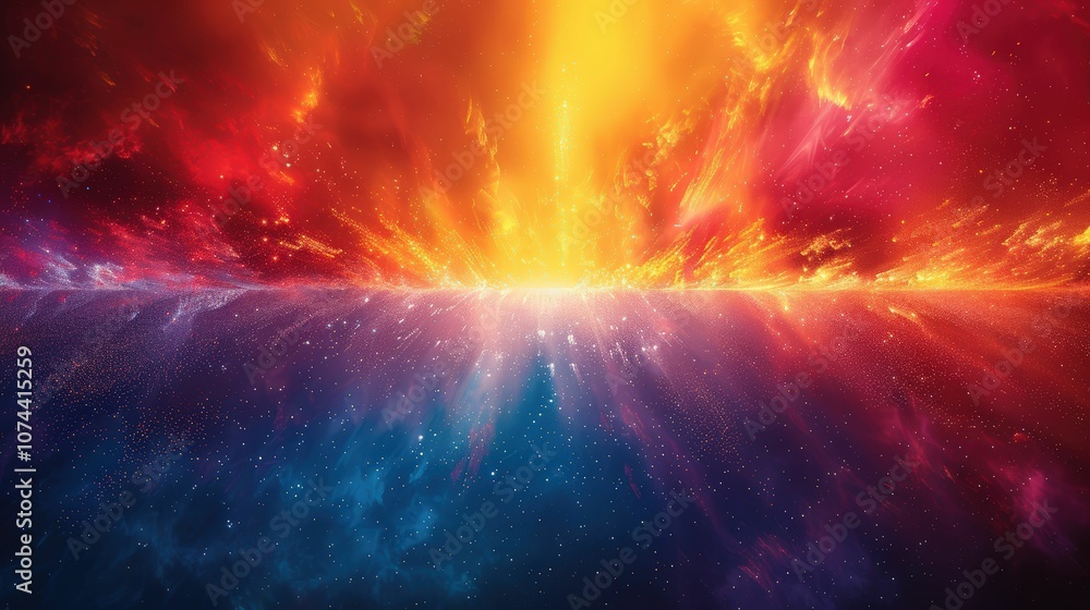 Vibrant Cosmic Explosion with Fiery Colors and Deep Space Background, Depicting an Otherworldly Scene of Celestial Events and Galactic Energy Vibrant Cosmic Explosion with Fiery Colors and Deep Space Background, Depicting an Otherworldly Scene of Celestial Events and Galactic Energy