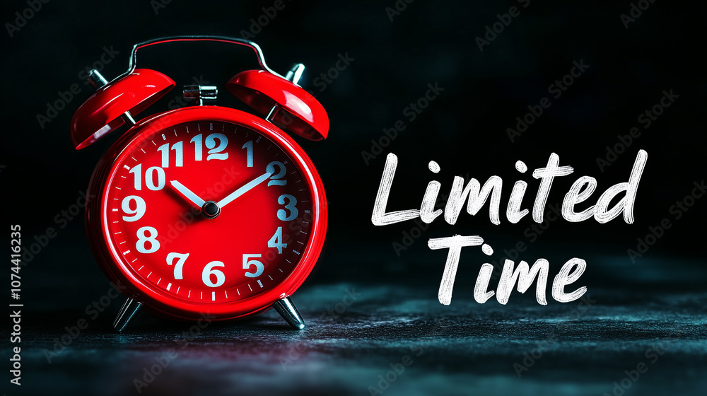 Red Alarm Clocks with Limited Time Text on Dark Background for Black Friday Red Alarm Clocks with Limited Time Text on Dark Background for Black Friday