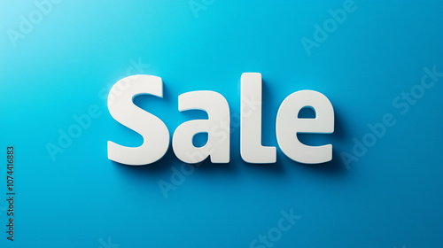 Sale text in white letters with shadow on blue background for promotion