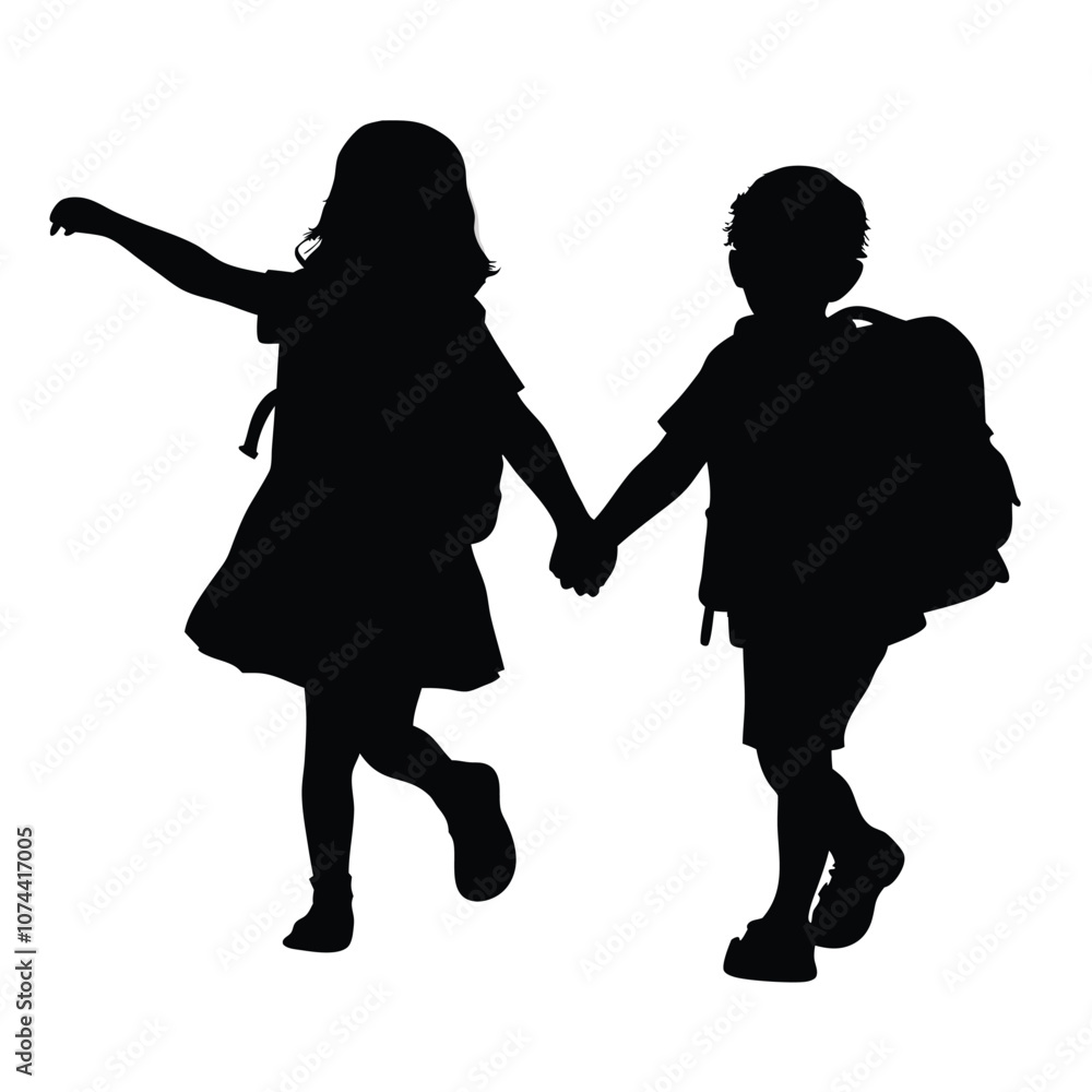a sibling are going to school holding hands together vector silhouette a sibling are going to school holding hands together vector silhouette