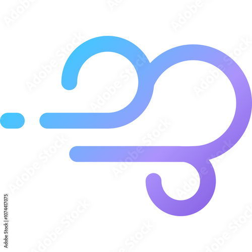 Stylized illustration of windy weather with blue and purple swirls representing movement and air flow in a minimalist design