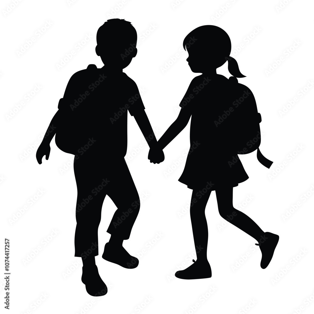 a sibling are going to school holding hands together vector silhouette a sibling are going to school holding hands together vector silhouette