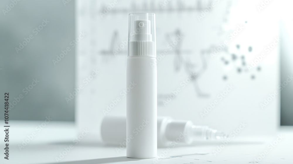Minimalist nasal spray bottle on neutral background, emphasizing clean design for effective respiratory relief and wellness. Minimalist nasal spray bottle on neutral background, emphasizing clean design for effective respiratory relief and wellness.