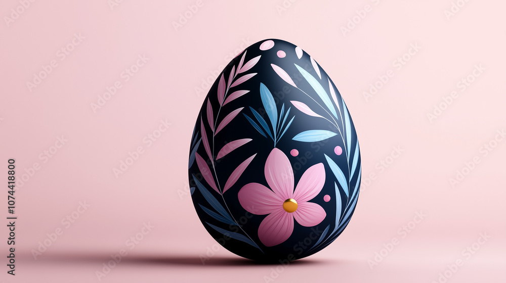 Pink and Navy Easter Egg with Floral Design Pink and Navy Easter Egg with Floral Design