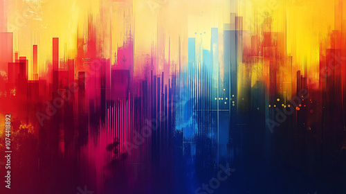 Vivid Cityscape Abstract Art with Vertical Lines and Gradient Colors