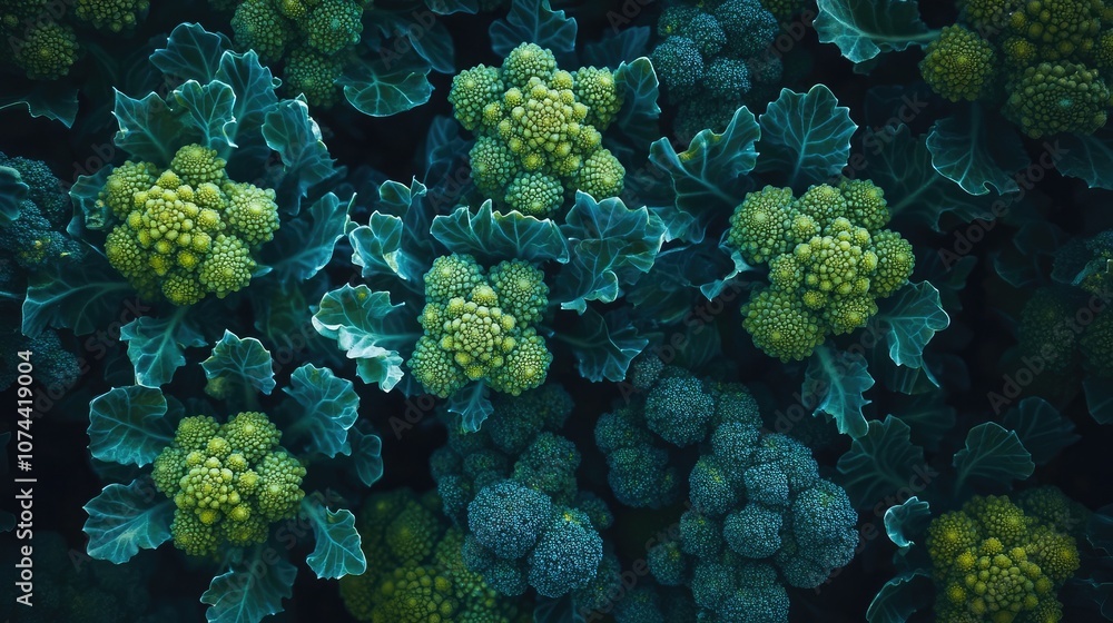 A close-up shot of Romanesco broccoli, showcasing its unique fractal-like structure and vibrant green hues. A close-up shot of Romanesco broccoli, showcasing its unique fractal-like structure and vibrant green hues.