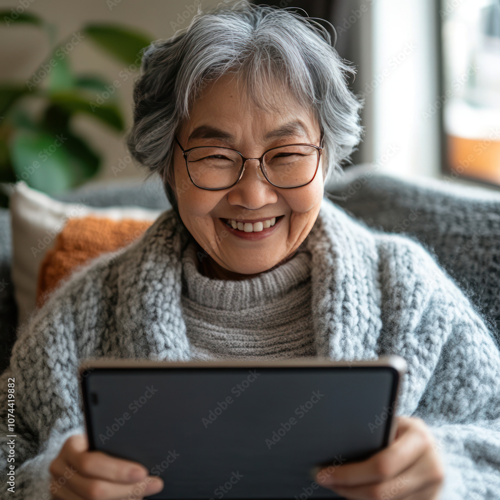 Grand Mother using tablet Grand Mother using tablet