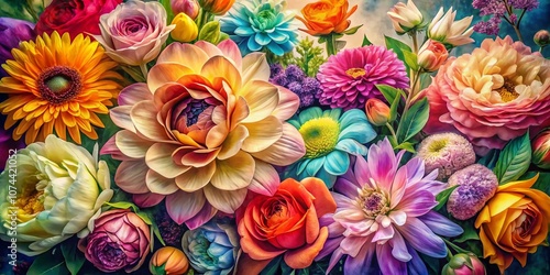 A Beautiful Collection of Watercolor and Ink Flowers Celebrating Nature's Palette in Soft Pastels and Vibrant Hues for Artistic and Creative Projects