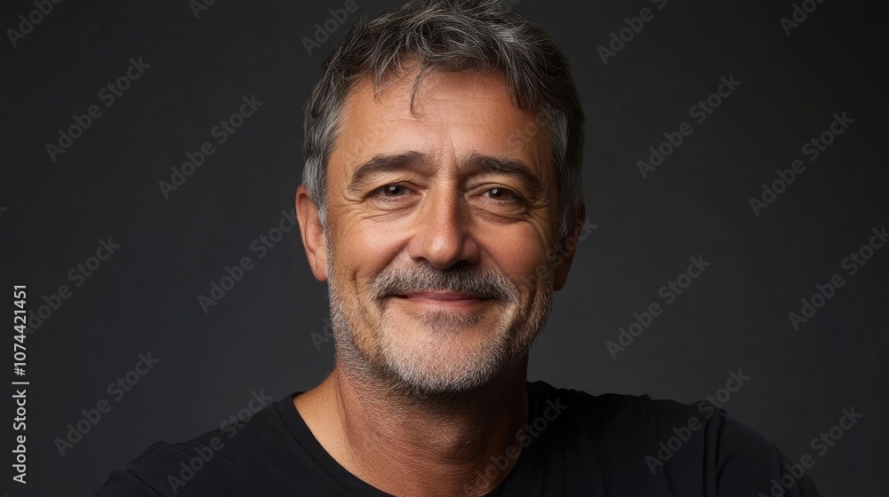 Obraz premium A middle-aged man with a salt-and-pepper beard smiles warmly at the camera.