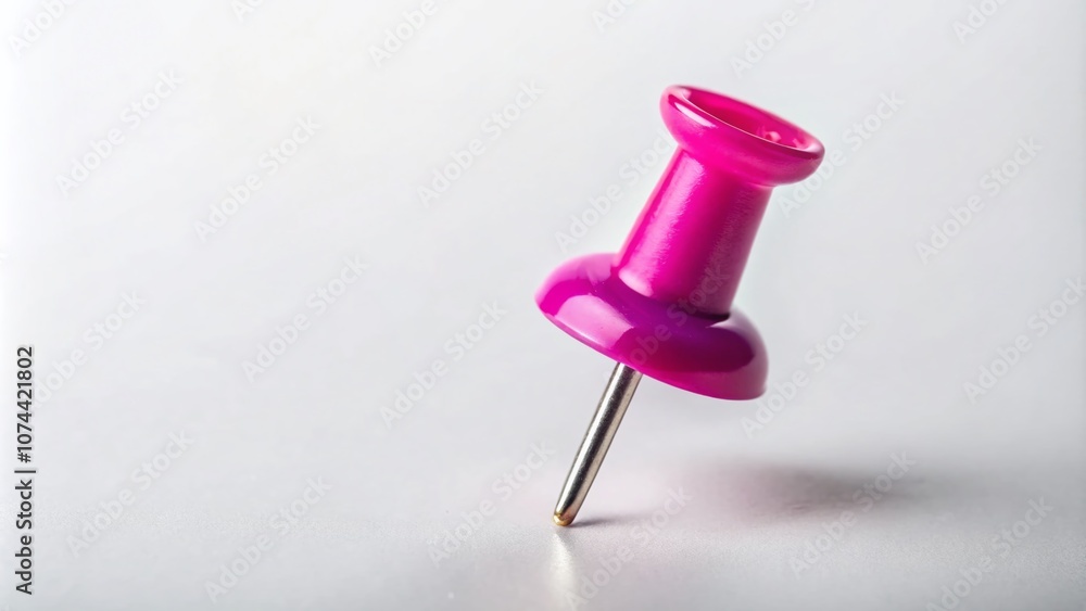 A Bright Pink Push Pin with a Metallic Needle Isolated on a White Background for Office Supplies, Crafting, Organization, and Home Decor Projects A Bright Pink Push Pin with a Metallic Needle Isolated on a White Background for Office Supplies, Crafting, Organization, and Home Decor Projects