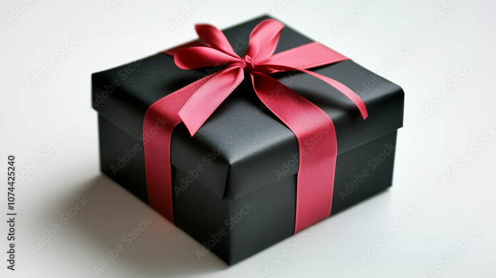 Fototapeta premium Black Gift Boxes with Red Ribbon for Black Friday Sales and Holiday Gift Ideas