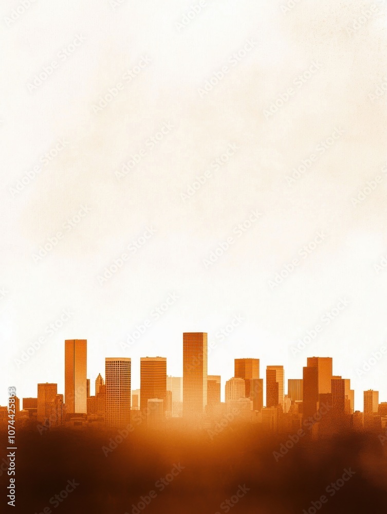 Obraz premium A minimalistic city skyline in warm orange tones against a light background, evoking a serene urban atmosphere.