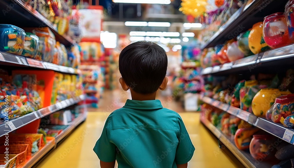 child in a toy store, back view. ai generative child in a toy store, back view. ai generative