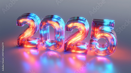 New Year 2025 Number with Neon Glow and Vibrant Colors