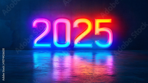 New Year 2025 Number with Neon Glow and Vibrant Colors