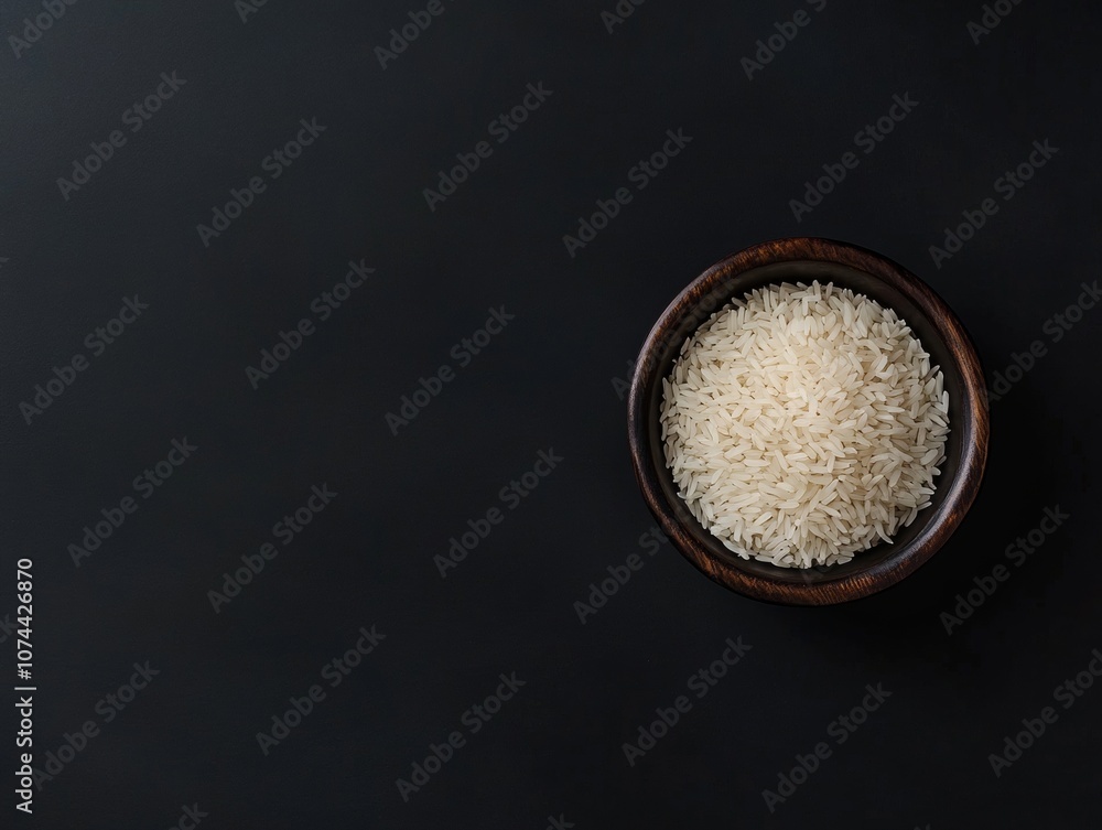 Bowl of white rice on a black background banner, top view. - ai Bowl of white rice on a black background banner, top view. - ai