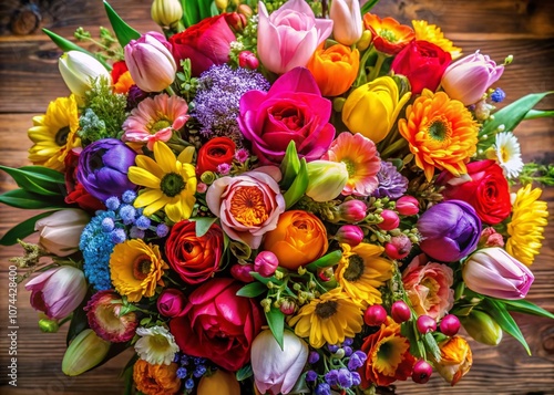 Aerial Photography of a Vibrant Bouquet Featuring a Diverse Array of Colorful Flowers Against a Clear Background, Perfect for Floral Arrangements and Nature Lovers' Projects photo