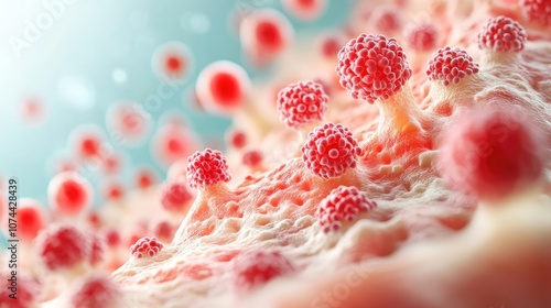 Zoomed-in view of severe burning rash with red spots, inflamed epidermis highlighted, intense depiction of itchy skin condition