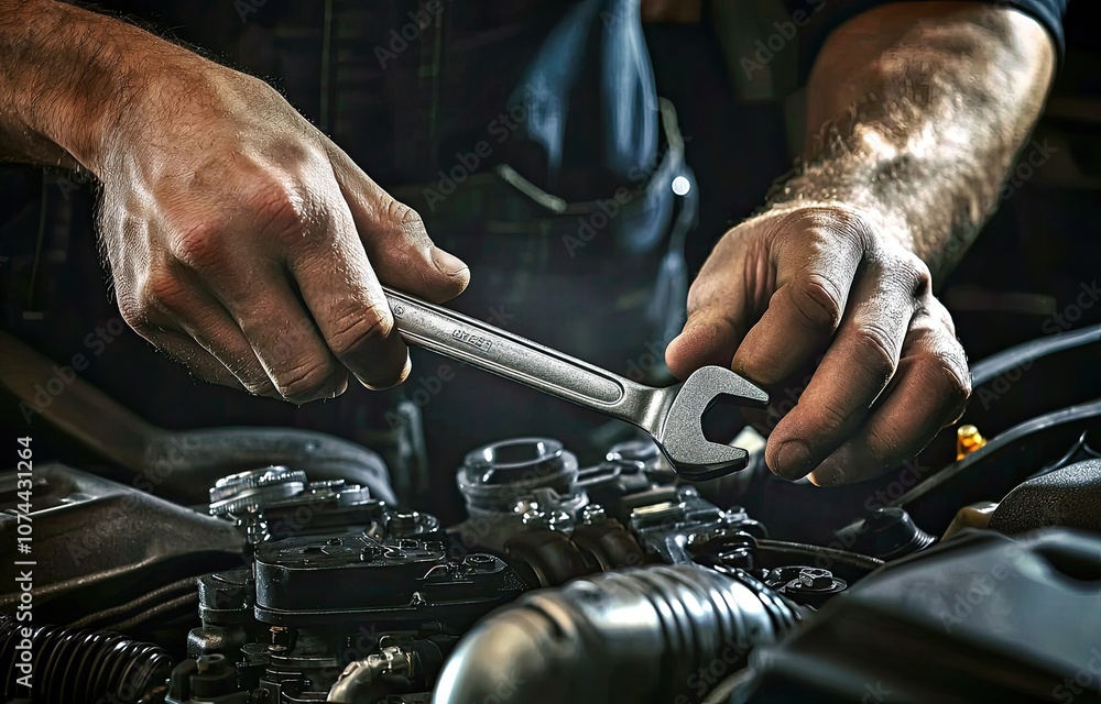 Auto mechanic working in auto repair shop, Car service and maintenance concept Auto mechanic working in auto repair shop, Car service and maintenance concept