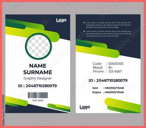 Vector id card template with clasp and lanyard Blue and white color mock up set Modern colorful ic
