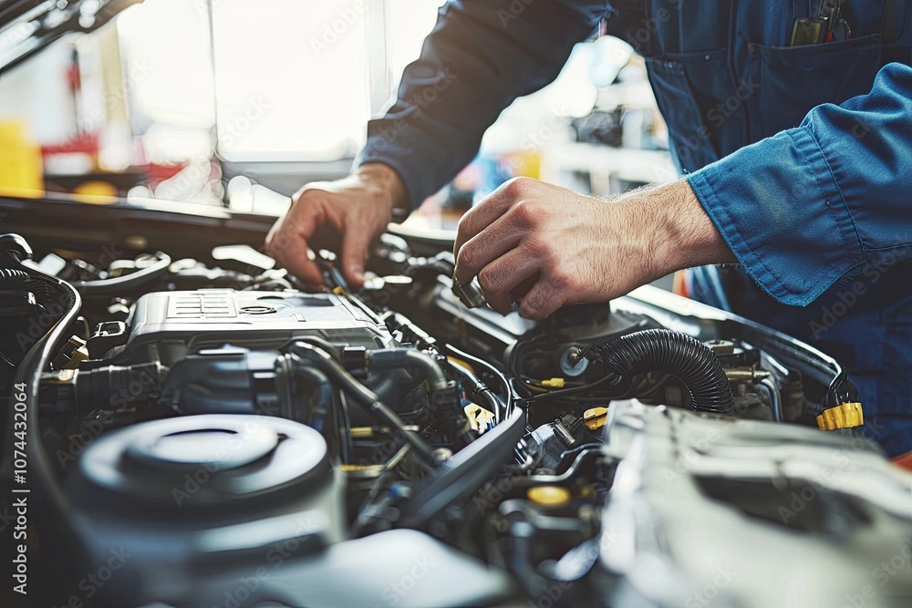 Auto mechanic working in auto repair shop, Car service and maintenance concept