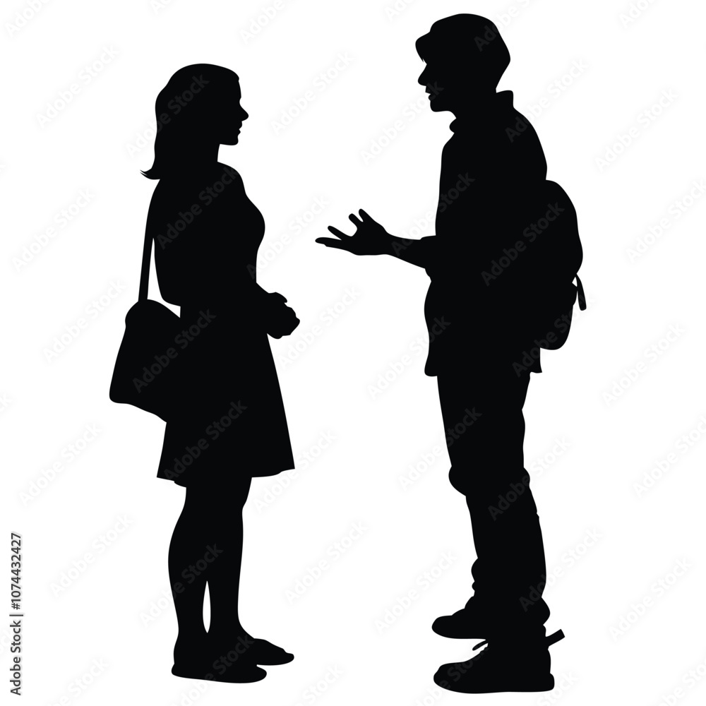 a university student are talking each other standing with face to face a university student are talking each other standing with face to face