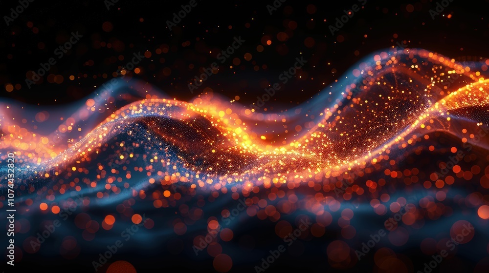 Abstract digital wave of glowing particles in vibrant colors showcasing fluid motion and dynamic light effects for creative technology backgrounds and artistic designs Abstract digital wave of glowing particles in vibrant colors showcasing fluid motion and dynamic light effects for creative technology backgrounds and artistic designs