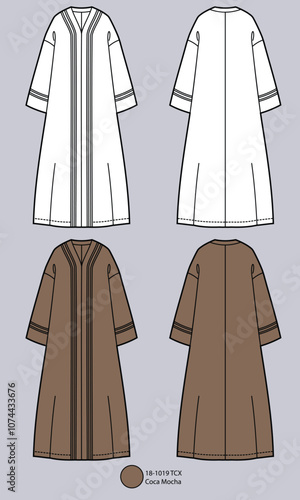 flat drawing of abaya or long dress with pipping accent