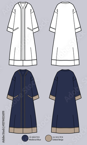 flat drawing of abaya or long dress with border on sleeves
