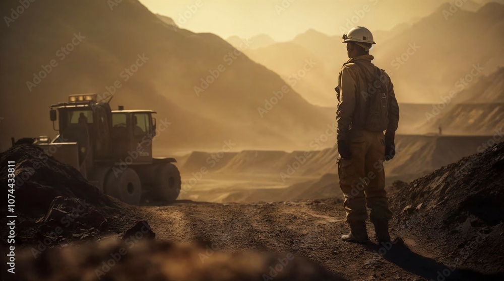 industry. mining. miner with safety equipment in an open pit mine. industry. mining. miner with safety equipment in an open pit mine.