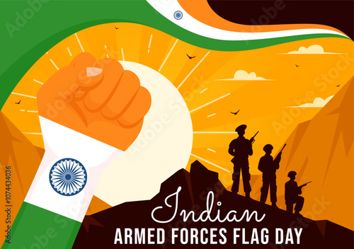 Indian Armed Forces Flag Day Vector Illustration featuring the Indian Army and Waving Flags in a National Holiday in a Flat Cartoon Style Background