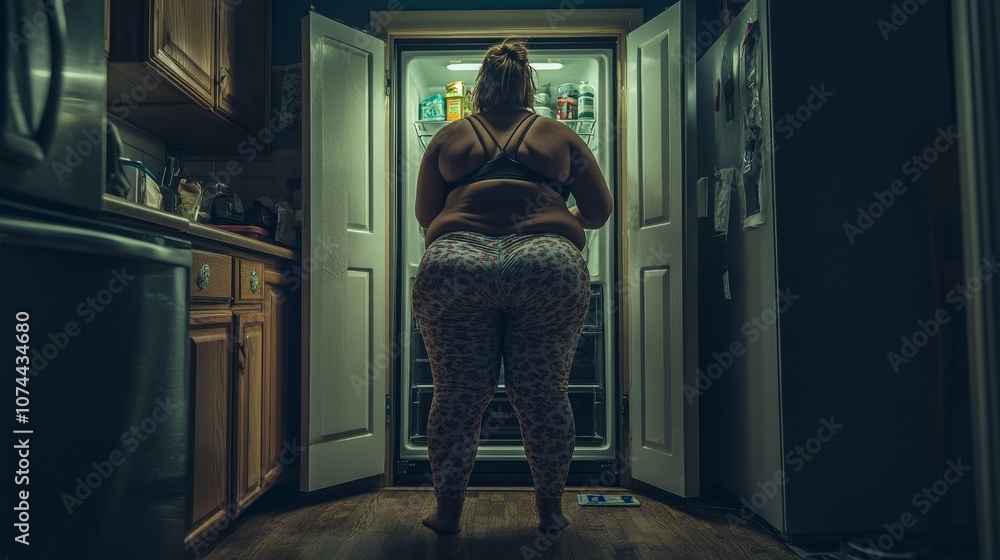 A woman is standing in front of a refrigerator, looking inside A woman is standing in front of a refrigerator, looking inside