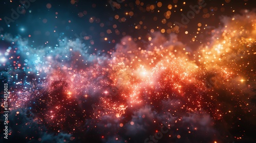 Stunning Abstract Cosmic Background Featuring Vibrant Colors, Bright Lights, and Dreamy Bokeh Effects in a Starry Night Sky with Floating Particles