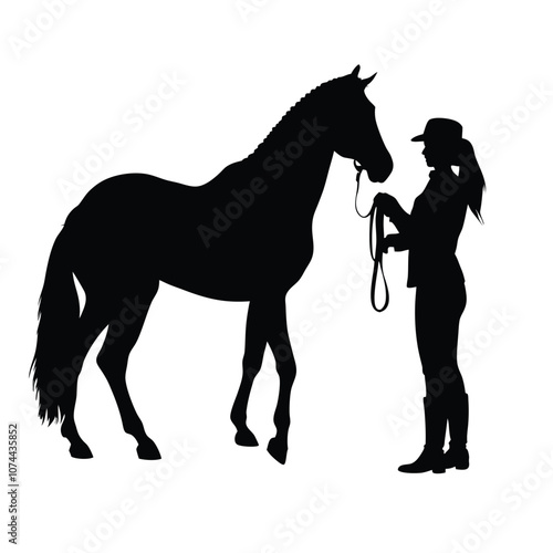 a woman holding a horse vector silhouette isolated white background