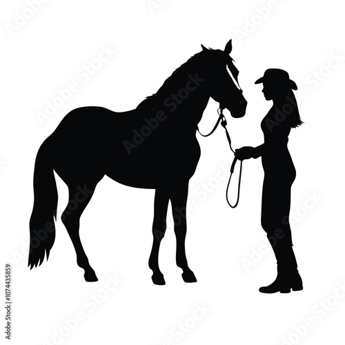 a woman holding a horse vector silhouette isolated white background