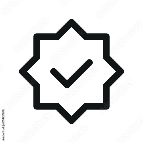 Badge check UI icon, check mark label simple line user interface vector symbol