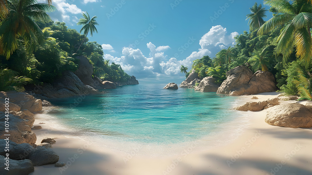 Obraz premium Tropical Beach Cove 3D Illustration