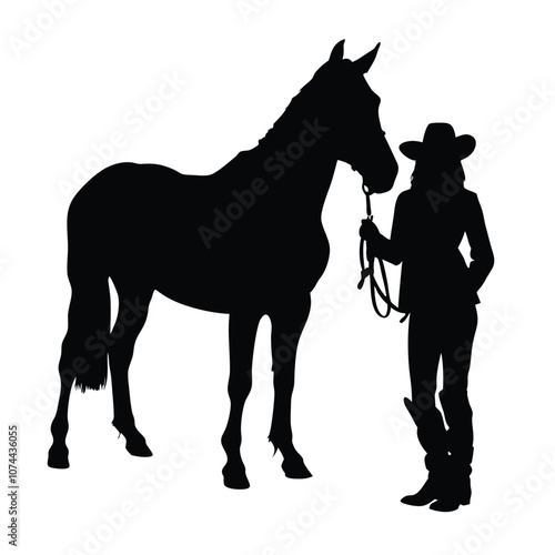 a woman holding a horse vector silhouette isolated white background