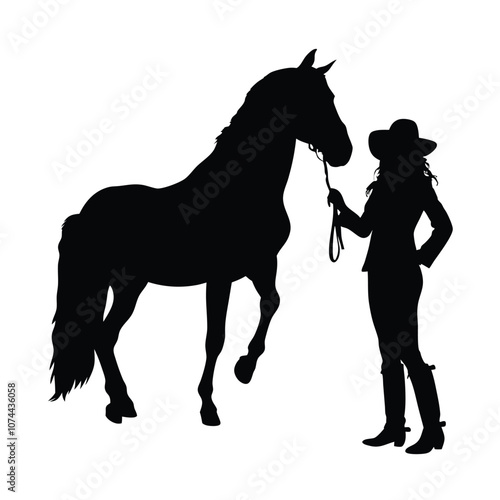 a woman holding a horse vector silhouette isolated white background